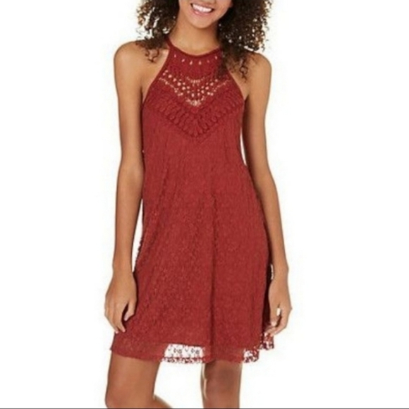 BeBop Dresses & Skirts - Bebop rust lace halter trapeze dress B26